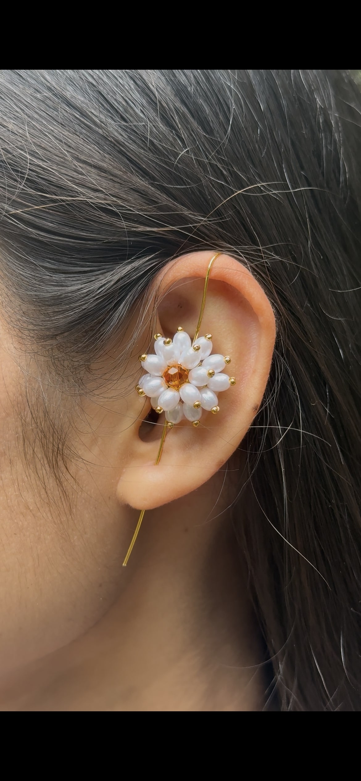 Golden Glow Floral Pearl Ear Cuff